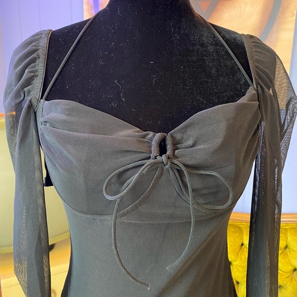 Black Mesh Y2K Style Low Cut Long Sleeve Mini Dress Size Small - Picture 3 of 7